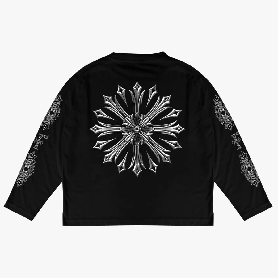 Long Sleeve Boxy Hieraldic Black Tshirt